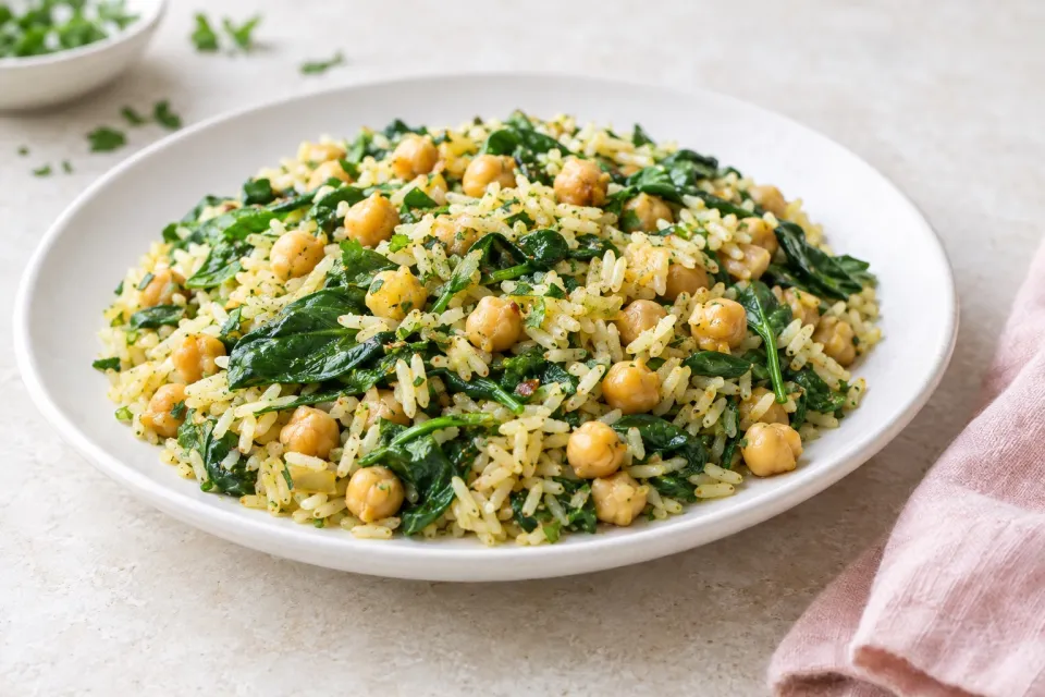 Spinach and Chickpea Rice Pilaf