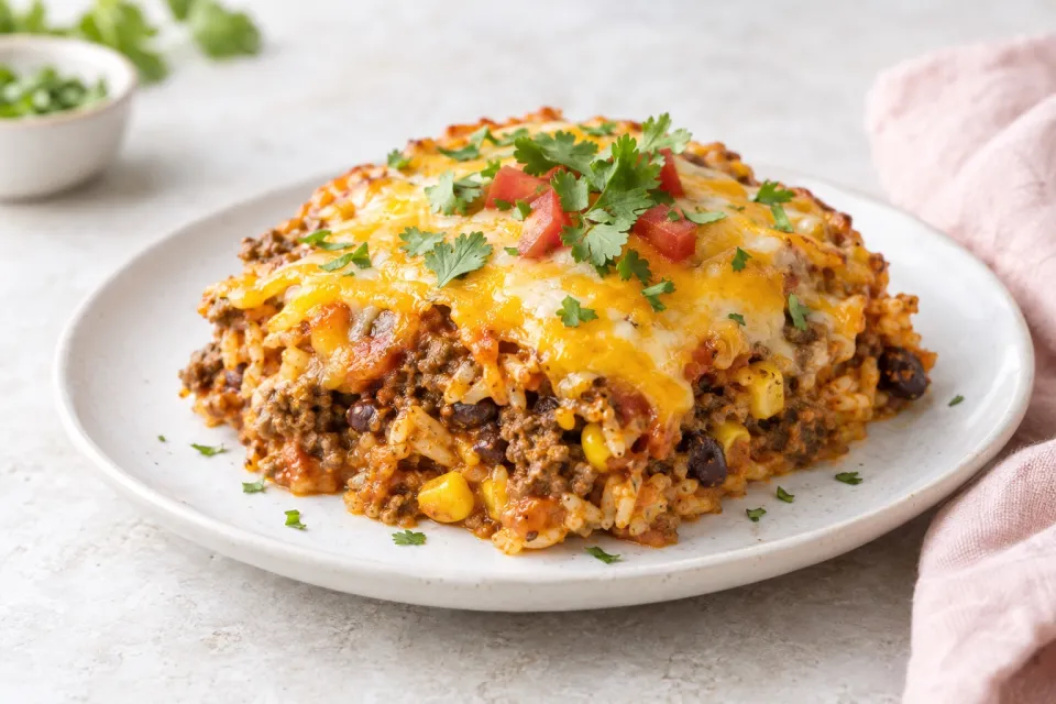 Mexican Cheesy Ground Beef and Rice Casserole