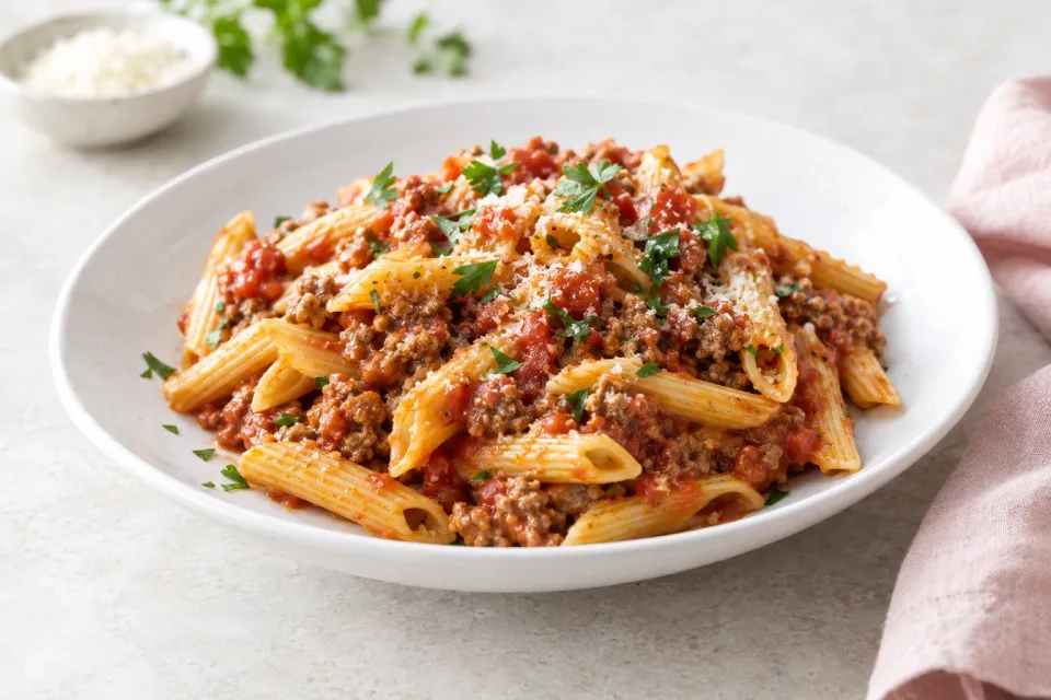 Penne Pasta with Meat Sauce