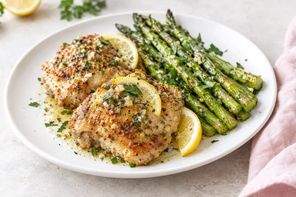 Lemon Garlic Butter Chicken Thighs with Asparagus