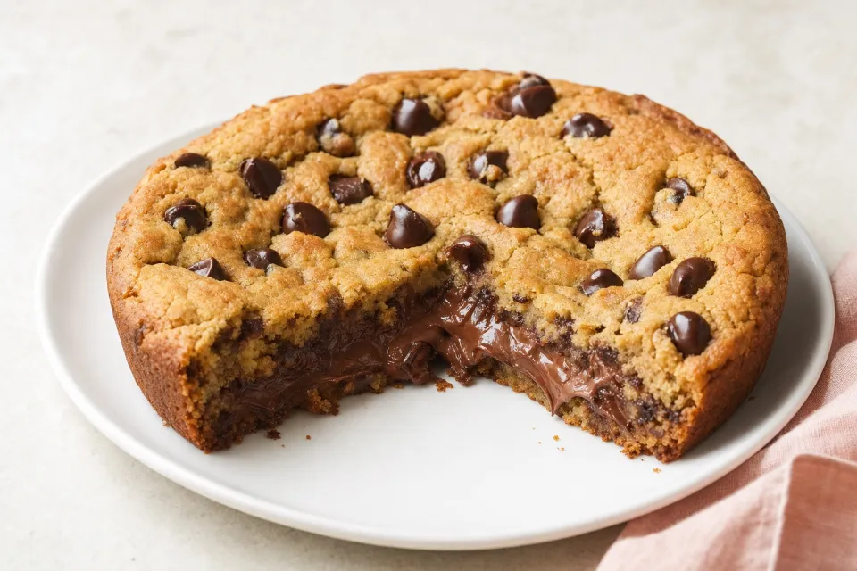 Nutella Stuffed Deep Dish Chocolate Chip Skillet Cookie
