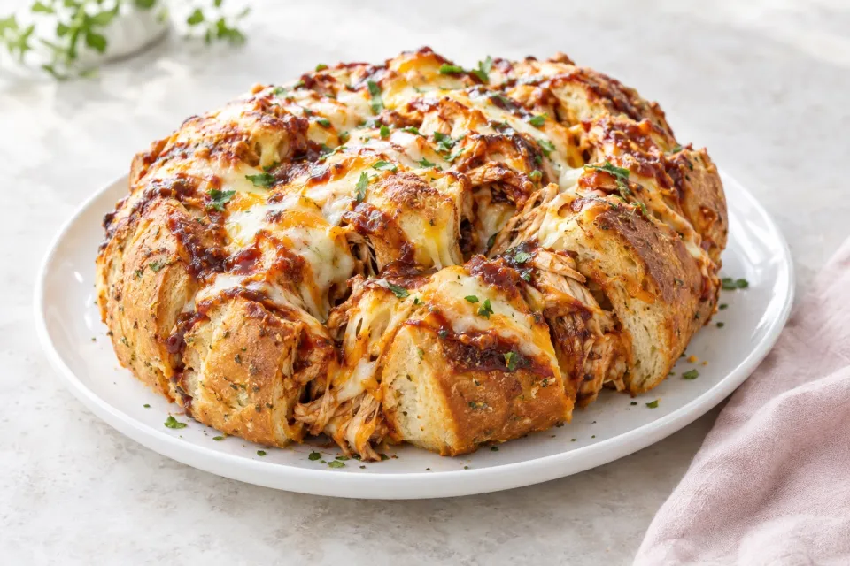 Barbecue Chicken Pizza Stuffed Pull Apart Bread