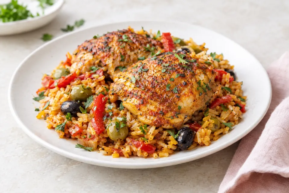 One Pan Crispy Spanish Chicken and Rice