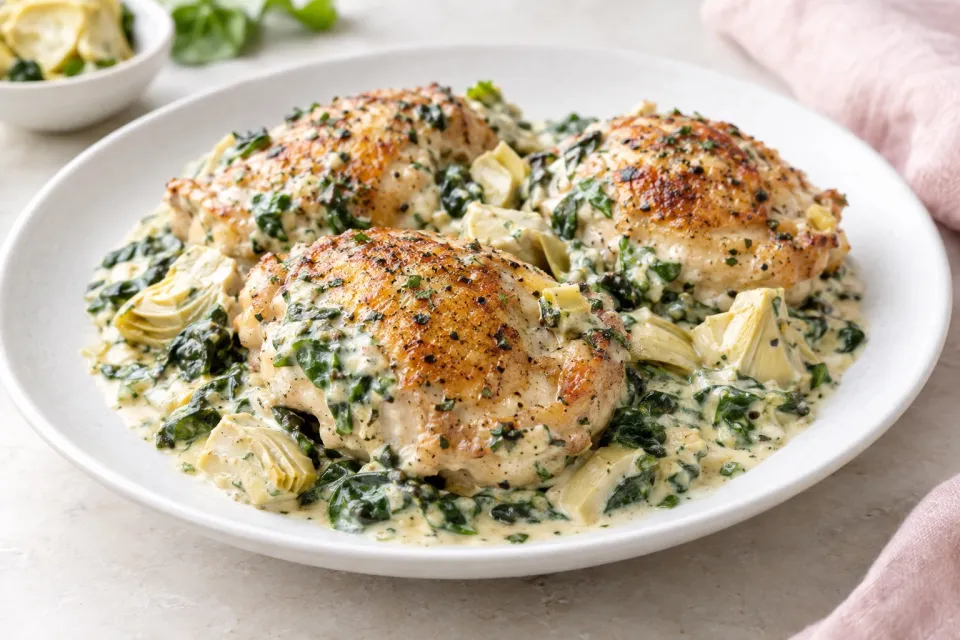 Creamy Spinach Artichoke Chicken Thighs
