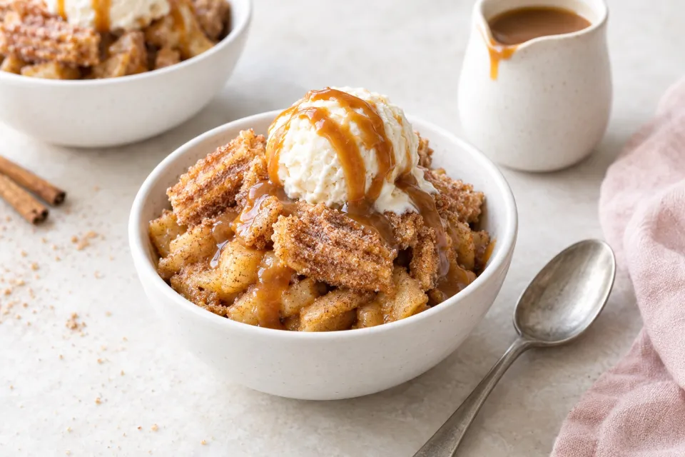 Churro Apple Pie Bowls + Caramel Sauce