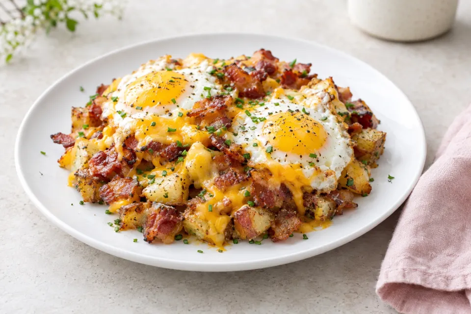 Cheesy Bacon and Egg Hash