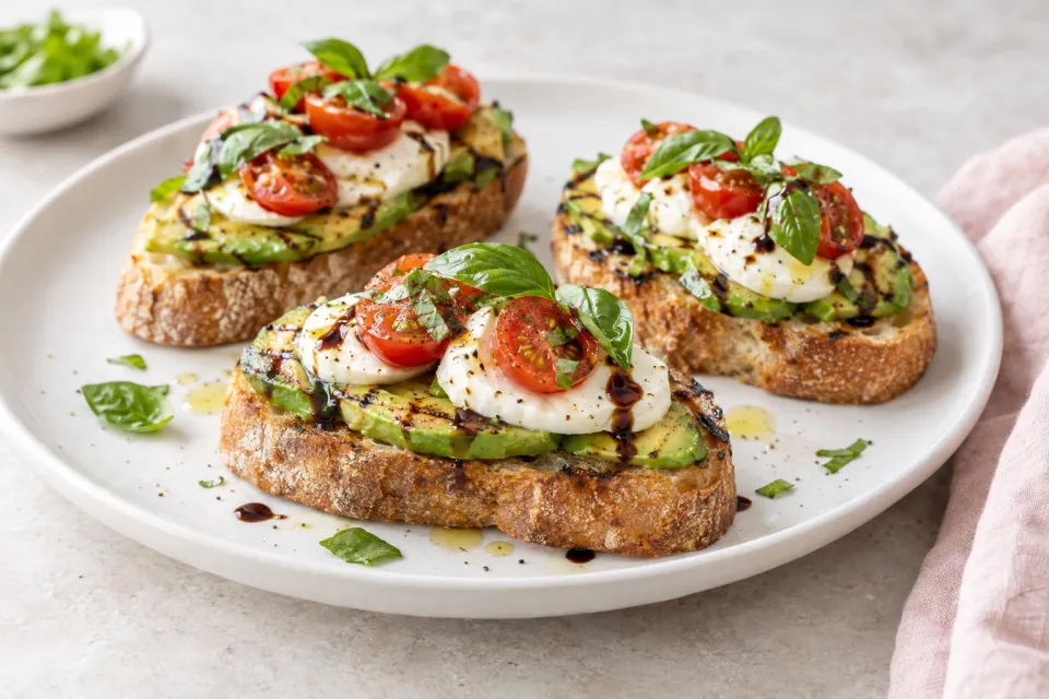 Grilled Avocado Caprese Crostini