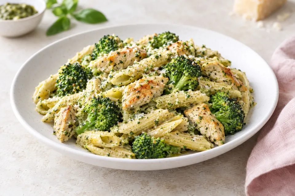 Creamy Pesto Pasta with Chicken & Broccoli