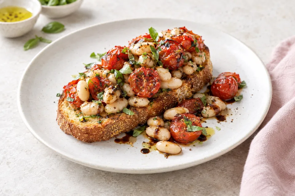 Garlic Toast with Balsamic Tomatoes and White Beans