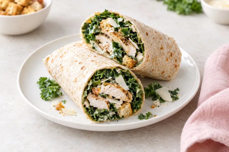 Chicken Kale Caesar Wraps