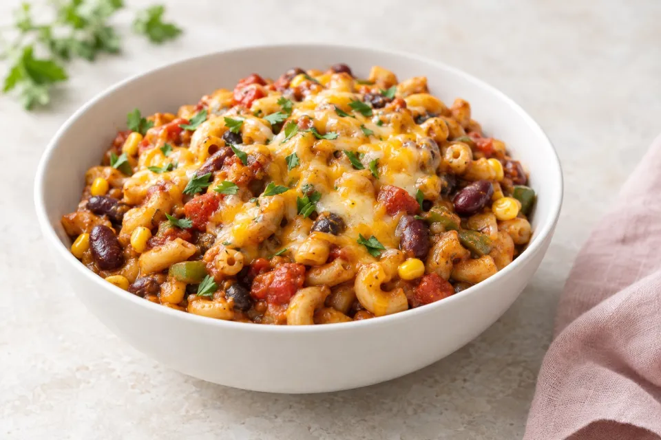 Cheesy Vegetarian Chili Mac