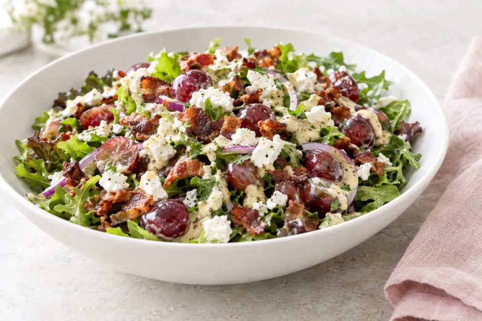 Grape Feta and Bacon Salad with Creamy Dijon Dressing