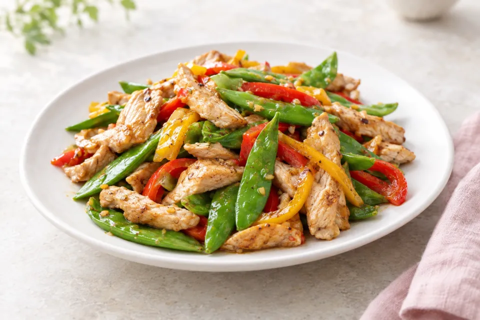 Stir Fried Turkey with Sugar Snap Peas and Peppers