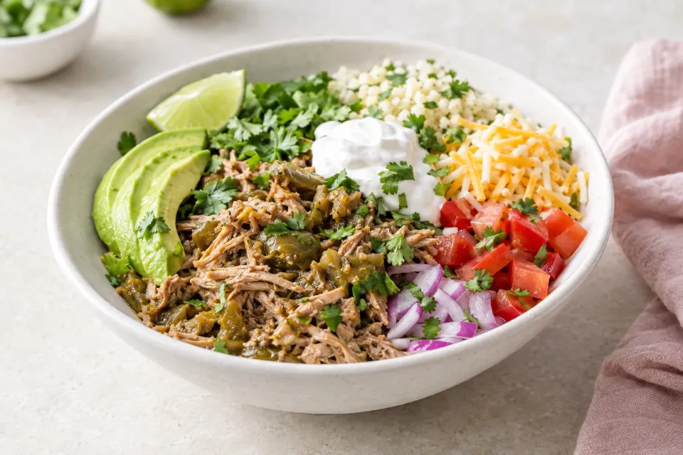 Instant Pot Low-Carb Green Chile Pork Taco Bowl
