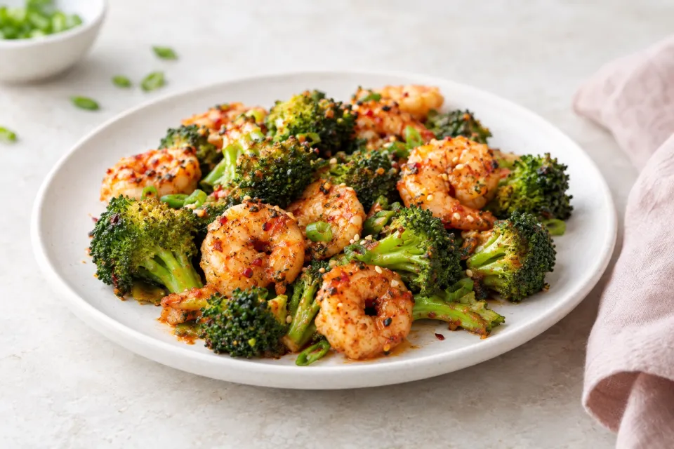 Sriracha-Spiced Shrimp and Broccoli Sheet Pan Meal