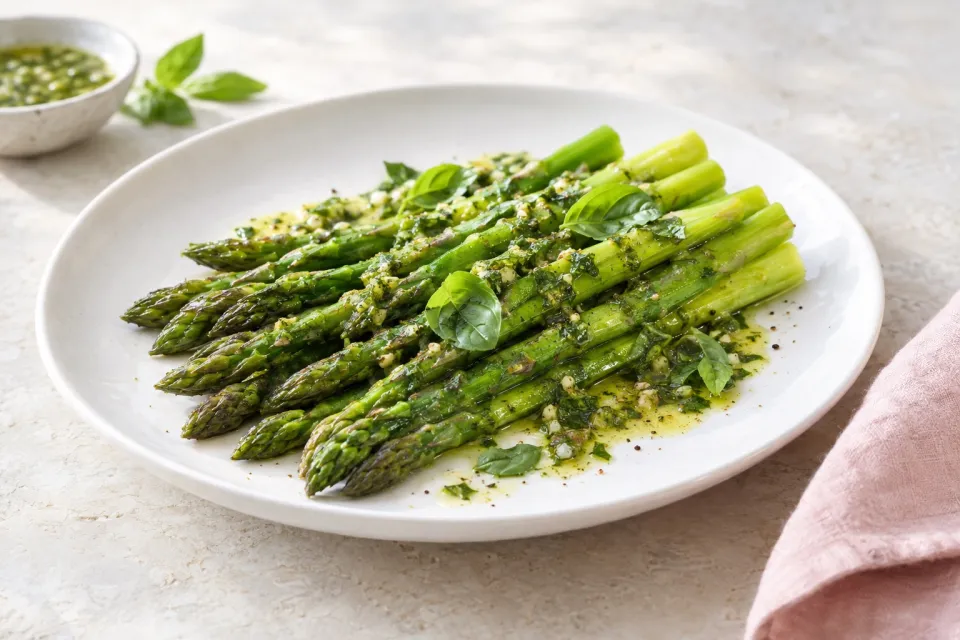 Barely Steamed Asparagus with Basil Vinaigrette