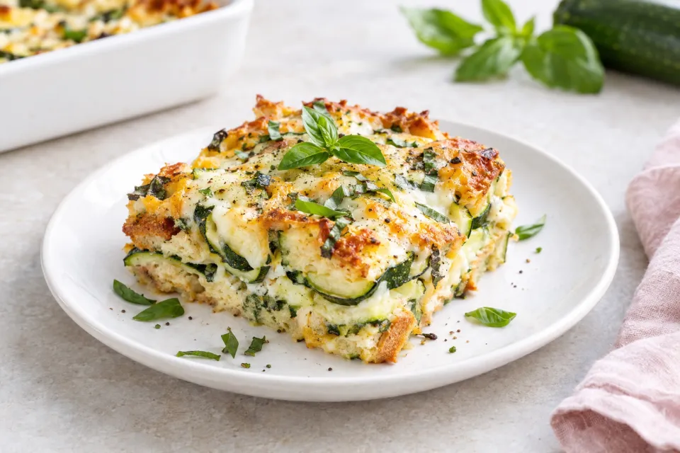 Cheesy Low-Carb Zucchini and Basil Strata