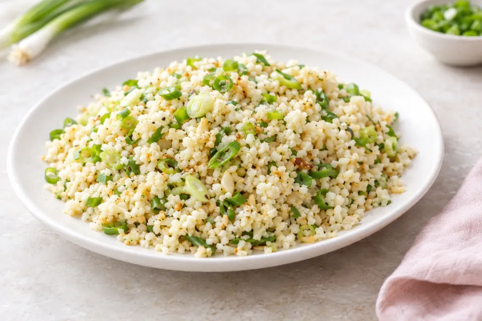 The Best Easy Cauliflower Rice with Garlic and Green Onion