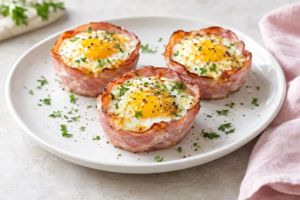 Low-Carb Baked Eggs in Canadian Bacon Cups