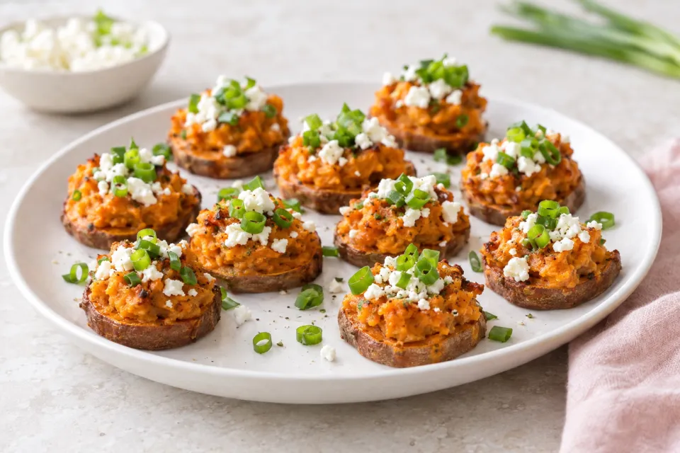 Sweet Potato Appetizer Bites with Feta and Green Onion