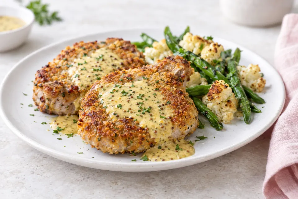 Low-Carb Grain-Free Breaded Pork Chops with Mustard Sauce