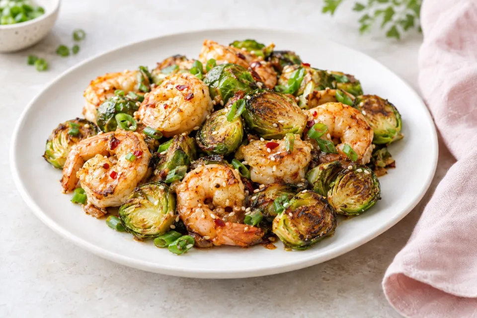 Low-Carb Roasted Asian Shrimp and Brussels Sprouts Sheet Pan Meal