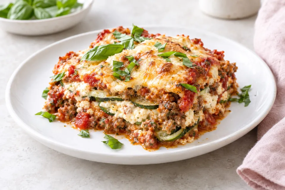 Low-Carb No-Noodle Lasagna with Sausage and Basil