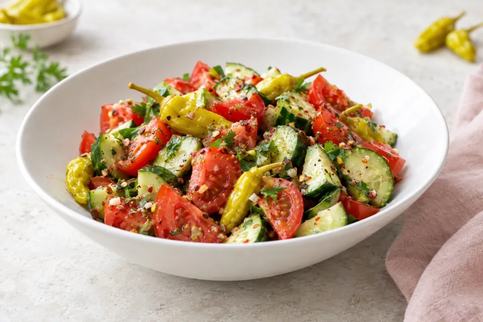 Spicy Tomato-Cucumber Salad with Peperoncini