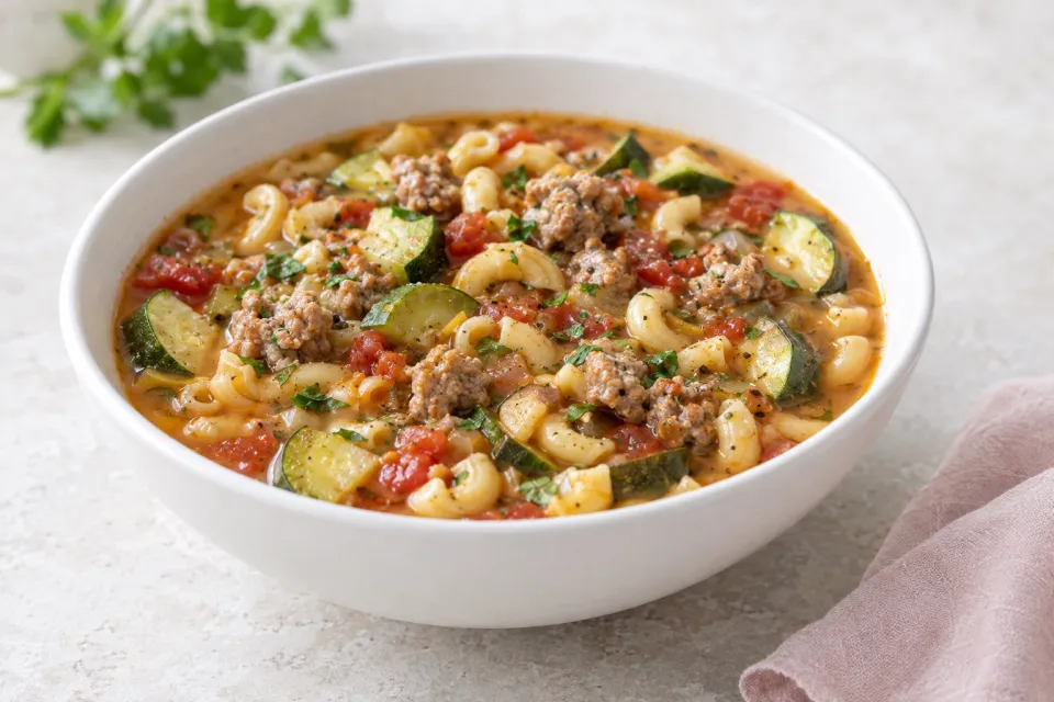 Italian Sausage, Zucchini, and Macaroni Soup