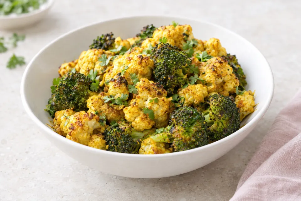 Slow-Roasted Broccoli and Cauliflower with Curry
