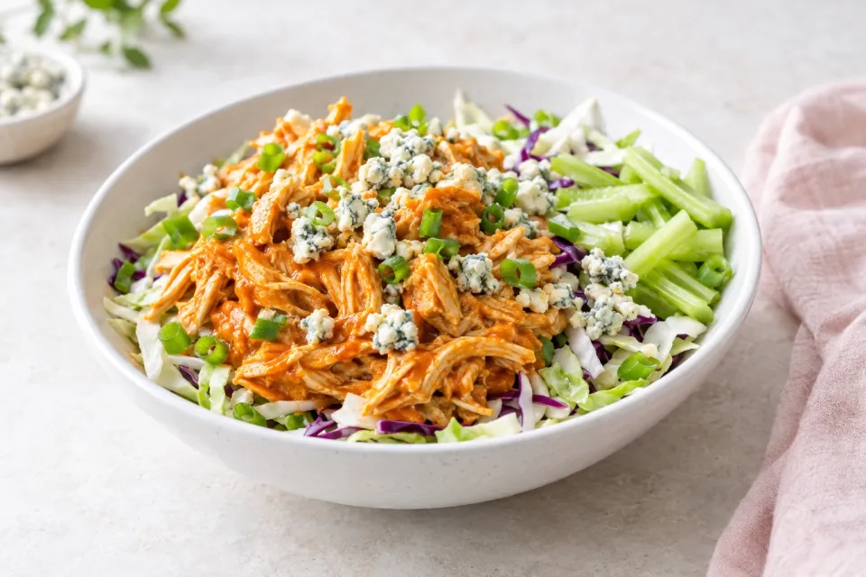 Slow Cooker Buffalo Chicken and Blue Cheese Cabbage Bowl
