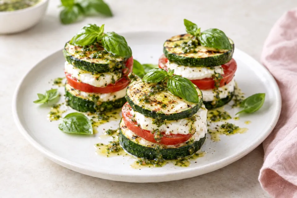 Grilled Zucchini Caprese Stacks with Basil Vinaigrette