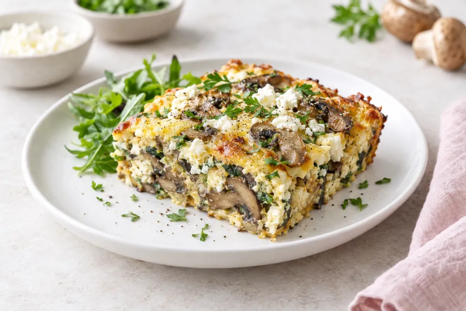 Low-Carb Mushroom and Feta Breakfast Casserole