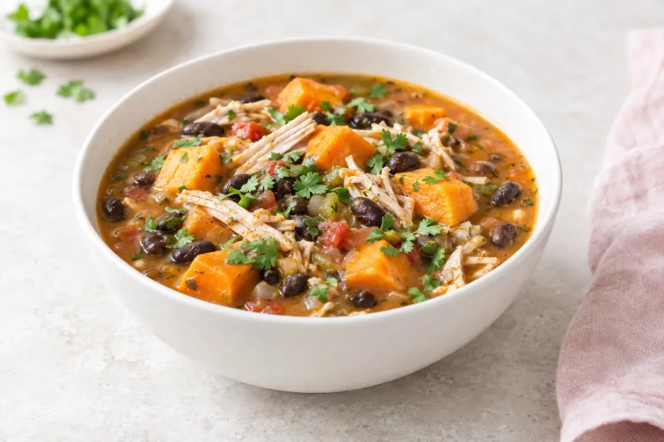 Leftover Turkey and Sweet Potato Soup with Black Beans
