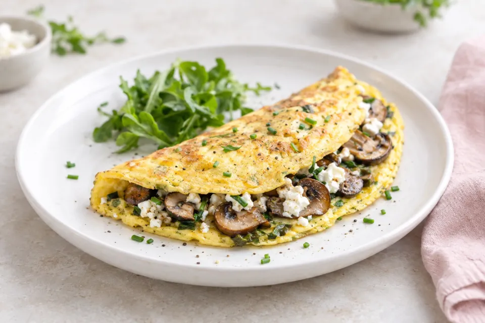 How to Make an Omelet and Low-Carb Omelet with Mushrooms and Goat Cheese