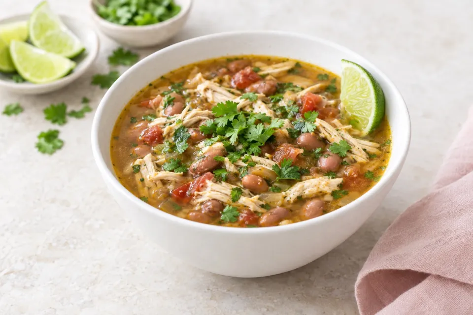 Chicken and Pinto Bean Soup with Lime and Cilantro