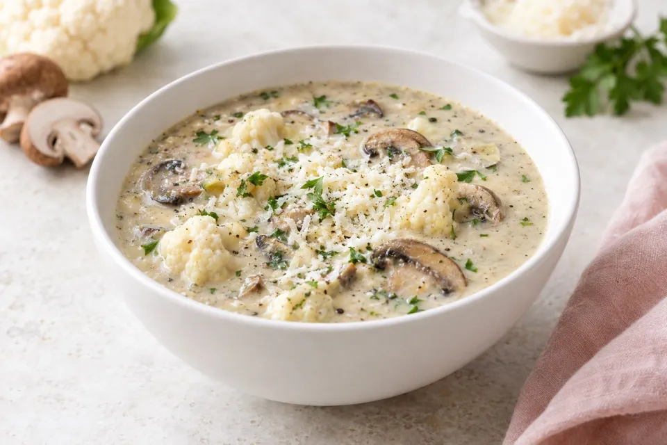 Low-Carb Cauliflower and Mushroom Pressure Cooker Soup with Parmesan