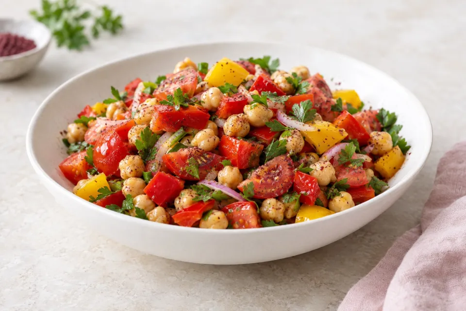 Tomato, Pepper, and Garbanzo Salad with Sumac
