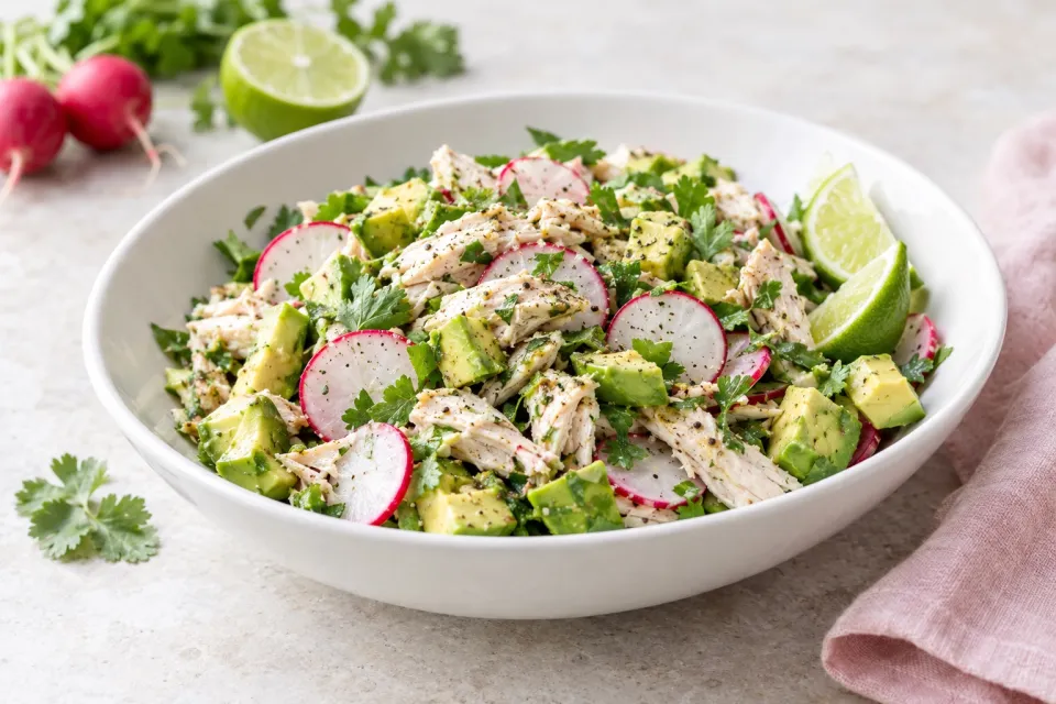 Low-Carb Chicken Salad with Avocado, Radishes, and Lime