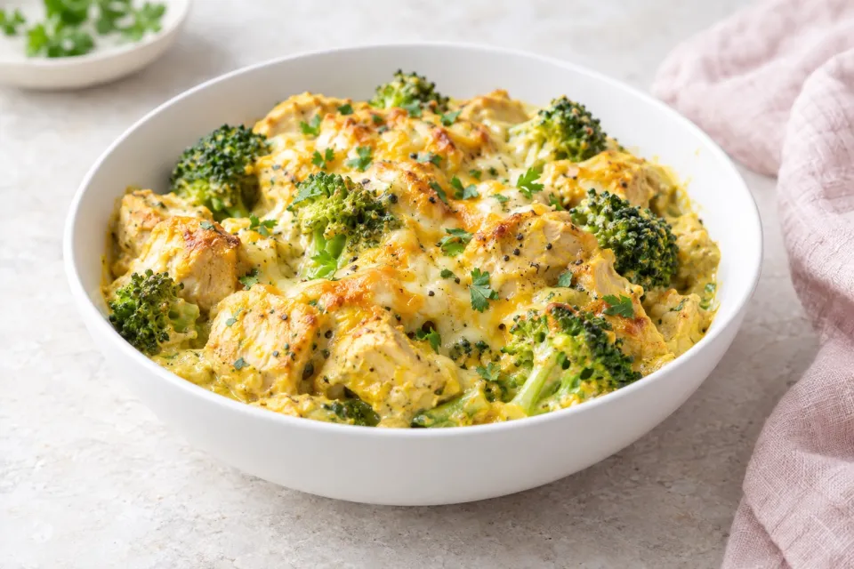 Cheesy Creamy Low-Carb Chicken Broccoli Curry Casserole