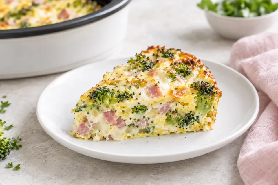 Slow Cooker Frittata with Broccoli, Ham, and Swiss