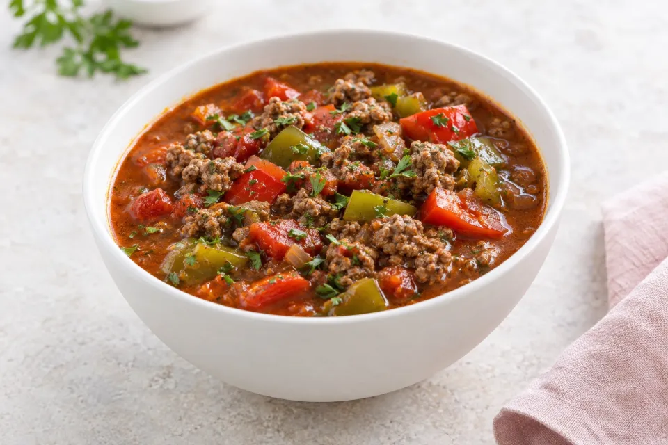 Instant Pot Low-Carb Goulash Soup with Ground Beef and Peppers
