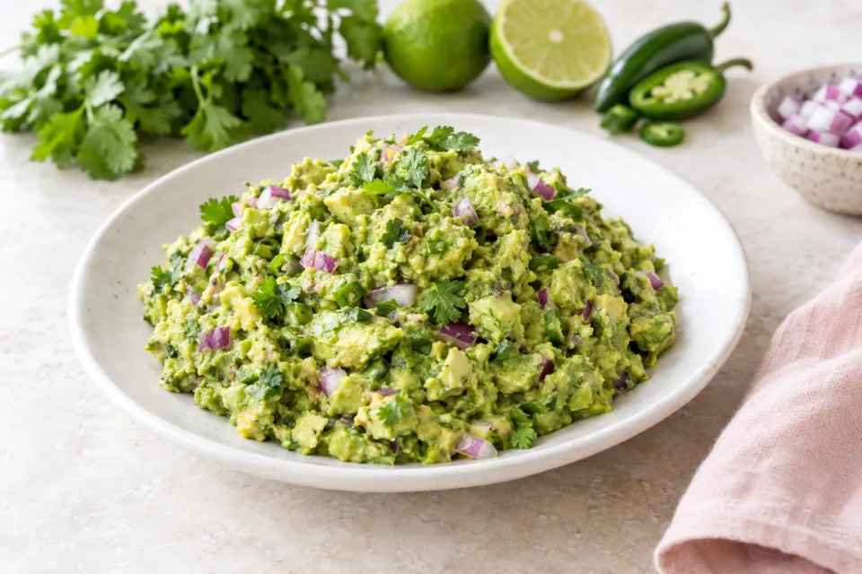 Cilantro-Lover's Perfect Guacamole with Red Onion, Lime, and Chiles