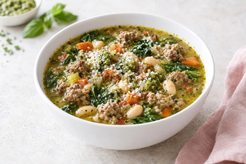 Instant Pot Sausage Soup with Pesto