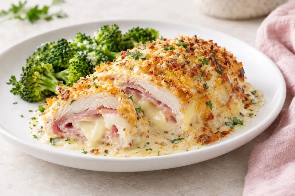 Cheesy Creamy Low-Carb Chicken Cordon Bleu Bake