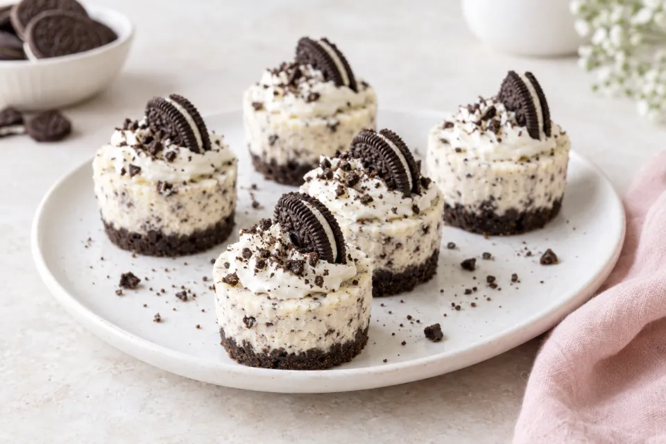 Mini Cookies and Cream Cheesecakes