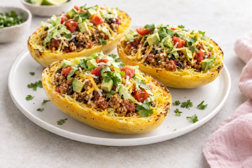 Turkey Taco Spaghetti Squash Boats