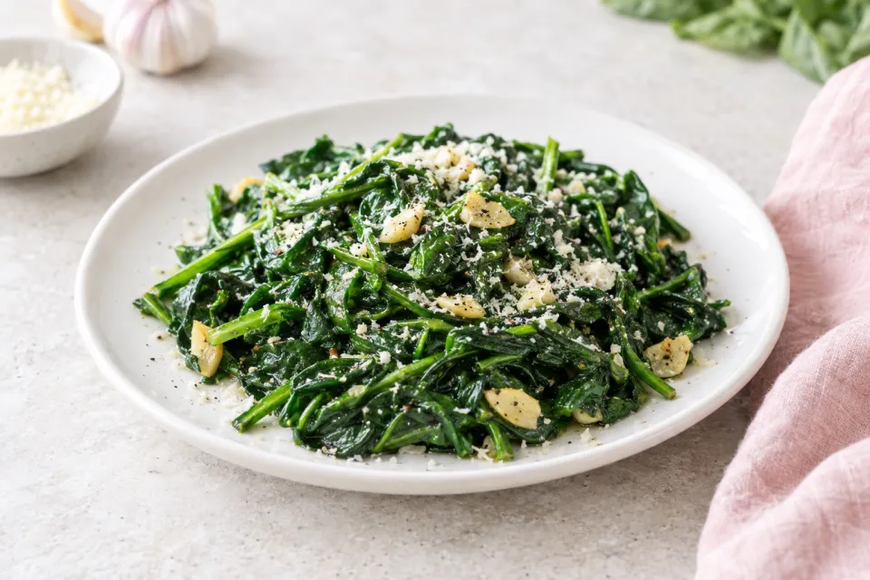 Easy Stir-Fried Spinach with Garlic and Parmesan