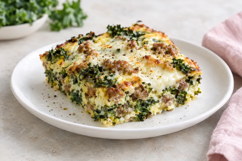 Low-Carb Sausage, Kale, and Mozzarella Egg Bake