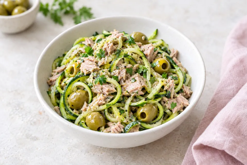 Low-Carb Zucchini Noodles with Tuna and Green Olives